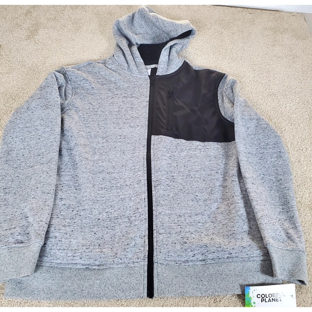 Colorful Planet Boys Sherpa Lined Hoodie Size XL 14-16 Heather Gray & Black